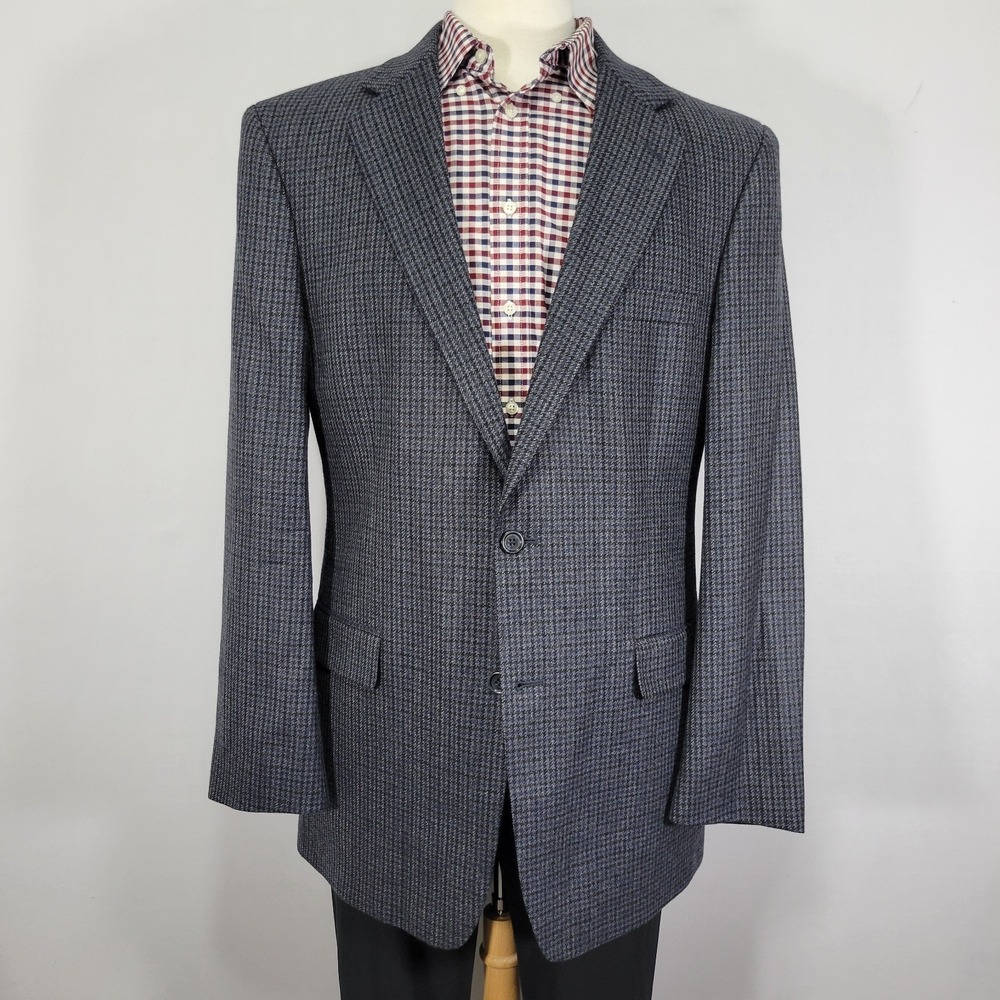 Stafford Essentials Men's Flannel Sport Coat Blazer Houndstooth Wool 44L